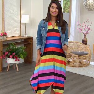 NWT Colorful Coldesina Asymmetric Hem Striped Sleeveless Kayla Dress - Pockets